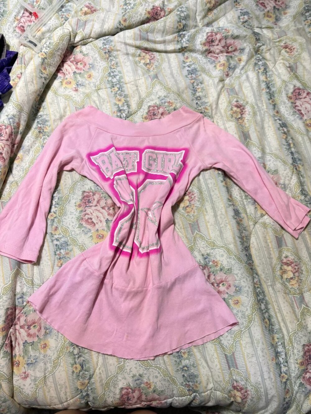 Y2K pink long sleeve graphic baby doll mini dress tunic